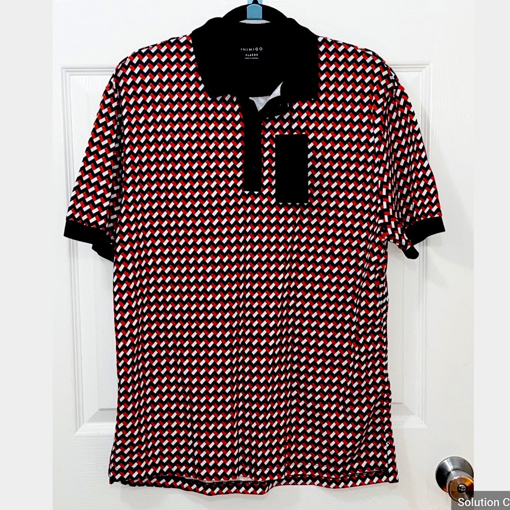 New Inimigo Navy Blue Red Knit polo Men’s shirt size X-Large